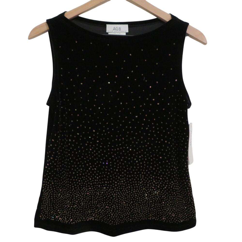 AGB Byer California Womens Sz M Black Gold Embellished Top Y2K Sequin Velvet NWT